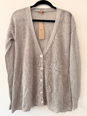 Chan Luu Silver Cardigan Open Weave Drop Shoulder Lurex Draped Shine Sparkle NWT